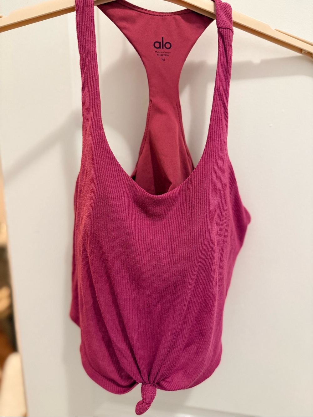 ALO Yoga Raspberry Ribbed Racerback Tank with Front Knot